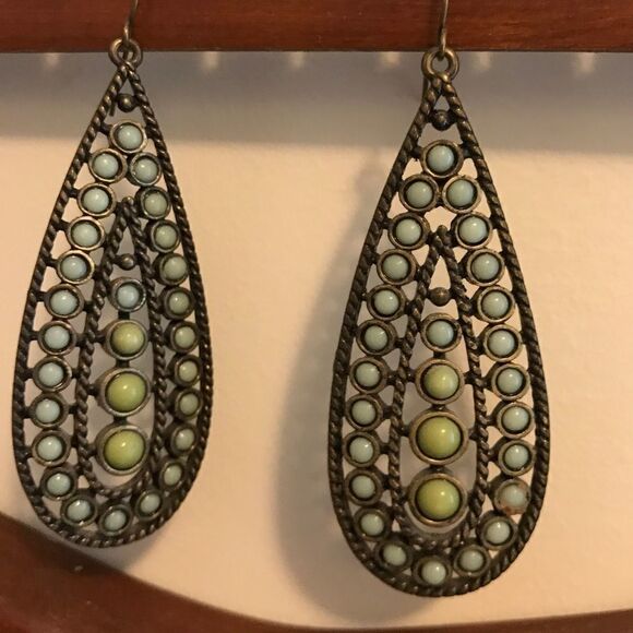 Teardrop ceramic beaded earrings.  - Picture 1 of 2